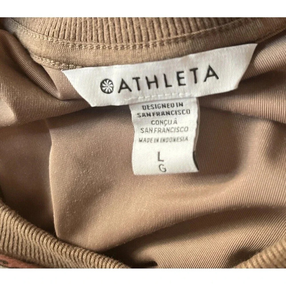 Athleta Womens Retroplush Sweatshirt Velvet Crewneck Brown Snap Button Hem L - Picture 5 of 5